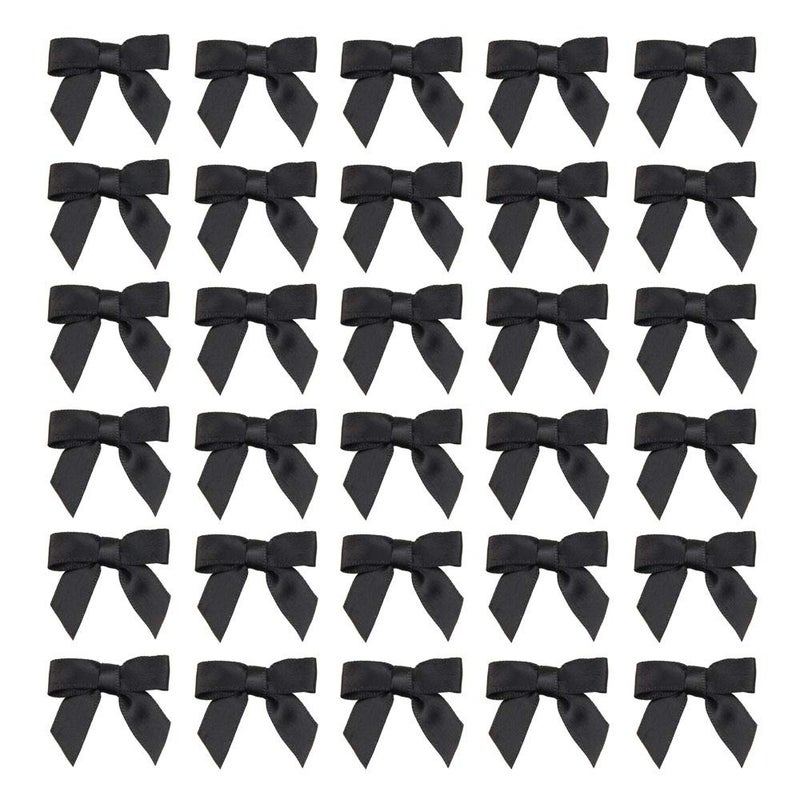 7Rainbows 50pcs Boutique 1.5" Black Satin Ribbon Mini Bows for Craft Sewing Scrapbooking Wedding and Gift Wrapping - Image 1